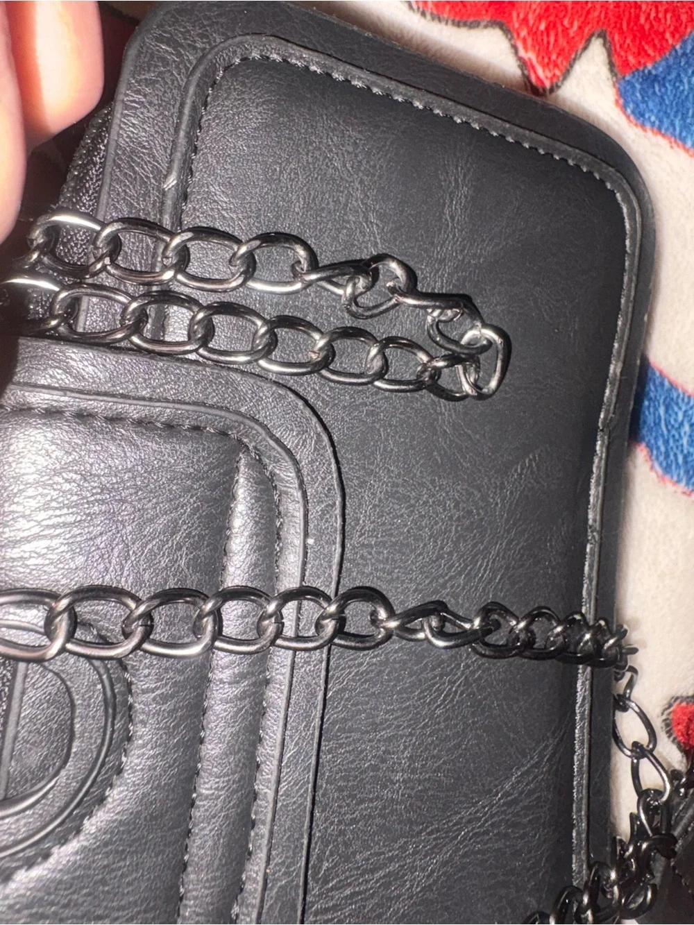 Black Studded Cell Phone Crossbody Case with Crystal Ring Accent